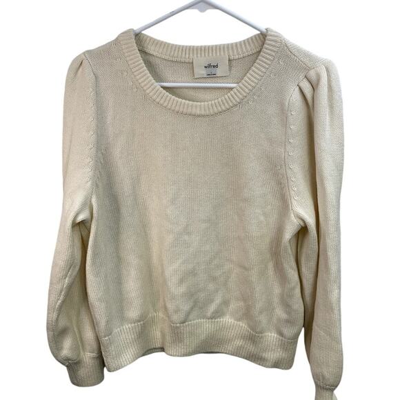 Wilfred Aritzia Size L Women's Merino Wool Blend Sweater Cropped Bishop Sleeve - Picture 1 of 3